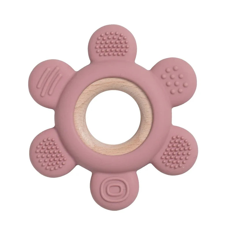 Baby Silicone Wood Teether Ring – Safe Soothing Chew Toy