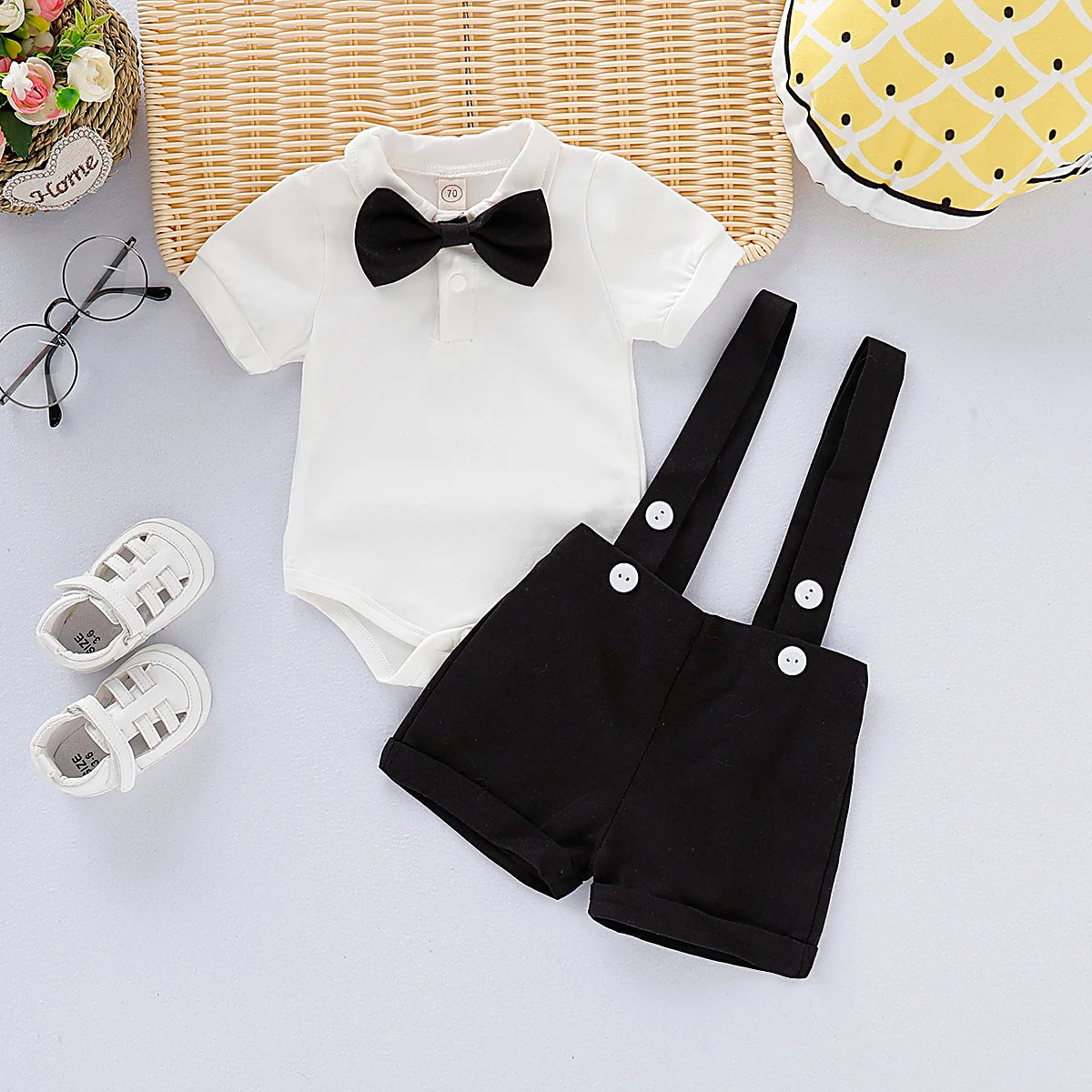 Newborn Boy Gentleman Bowtie Romper – Summer Set 0-24M
