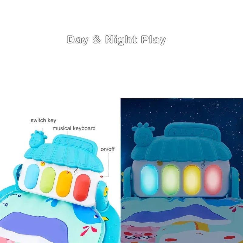 Baby Kick & Play Piano Gym – Tummy Time Activity Mat with Removable Toys & Lights
