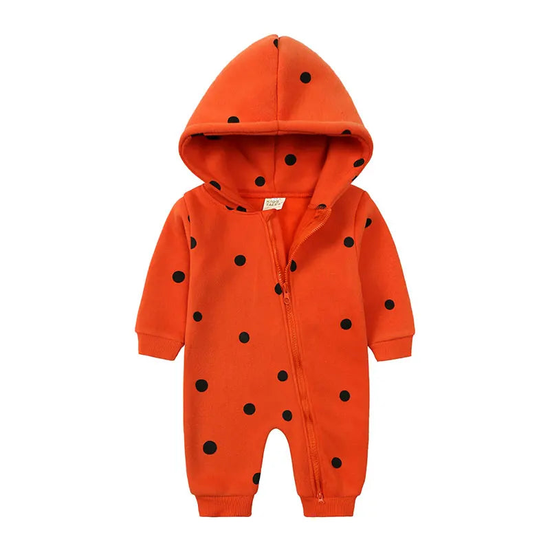 Baby Hooded Zipper Romper – Cute Cartoon Print