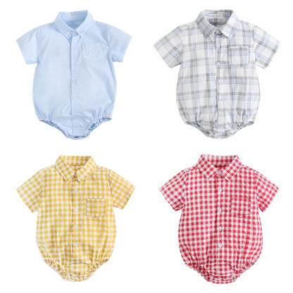 Baby Boy Plaid Bodysuit – Soft Summer Cotton Onesie