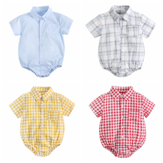 Baby Boy Plaid Bodysuit – Soft Summer Cotton Onesie