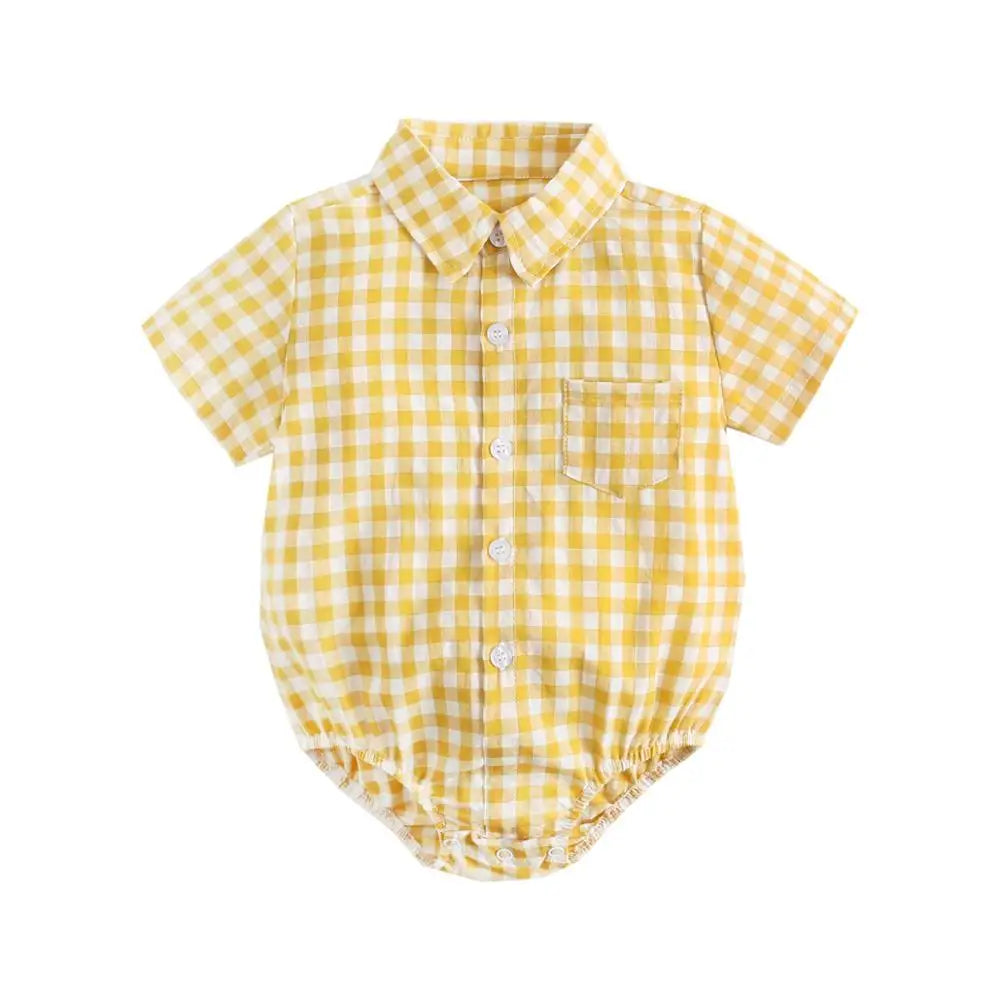 Baby Boy Plaid Bodysuit – Soft Summer Cotton Onesie