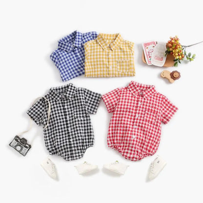 Baby Boy Plaid Bodysuit – Soft Summer Cotton Onesie