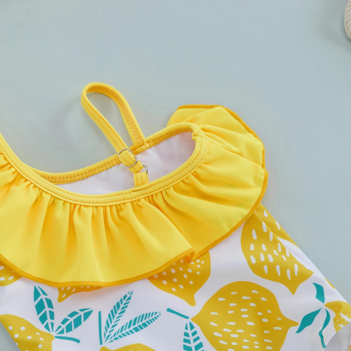 Baby Girls One-Shoulder Swimsuit – Lemon Print