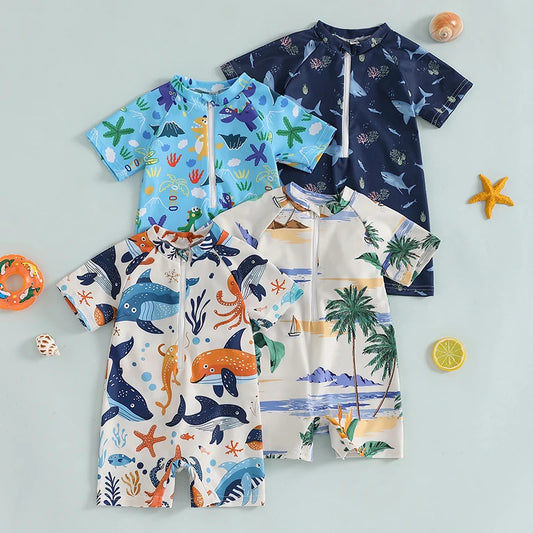 Baby Rash Guard – Shark Print Long Sleeve Zip Up