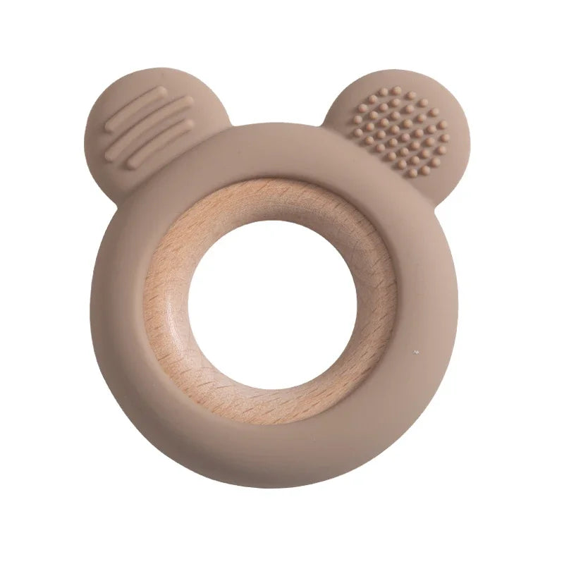 Baby Silicone Wood Teether Ring – Safe Soothing Chew Toy