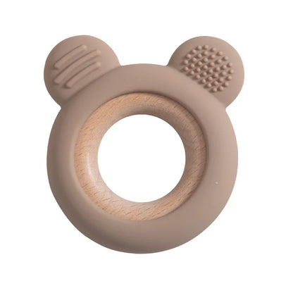 Baby Silicone Wood Teether Ring – Safe Soothing Chew Toy
