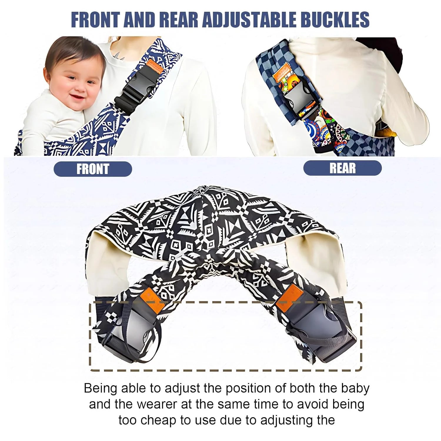 Adjustable baby carrier side sling lifestyle and fit detail