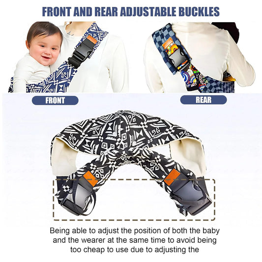 Adjustable baby carrier side sling lifestyle and fit detail