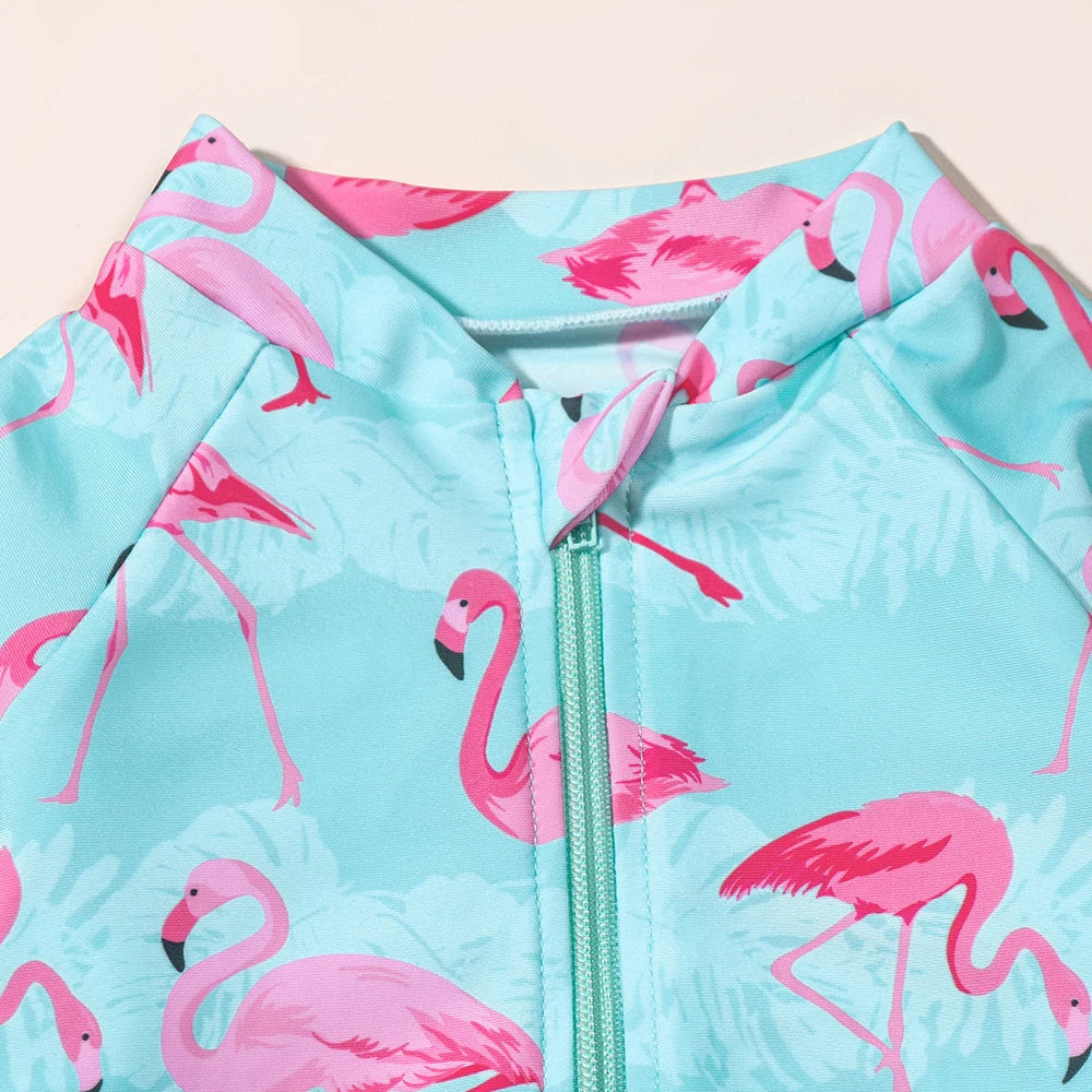 Girls Flamingo Swimsuit – Long Sleeve UV One-Piece