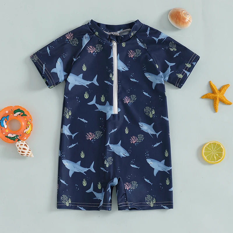 Baby Rash Guard – Shark Print Long Sleeve Zip Up
