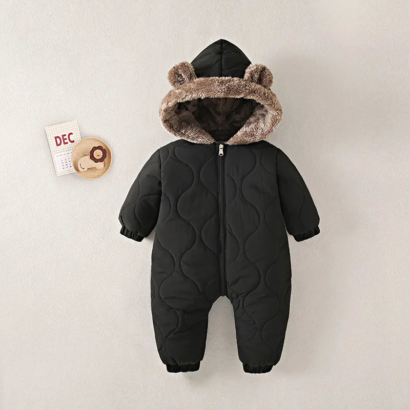 Baby Winter Jumpsuit Fur Lined Warm Cartoon Print