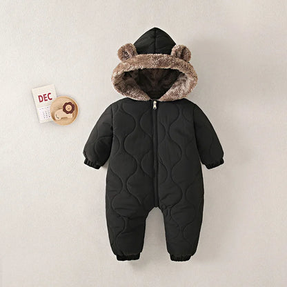 Baby Winter Jumpsuit Fur Lined Warm Cartoon Print