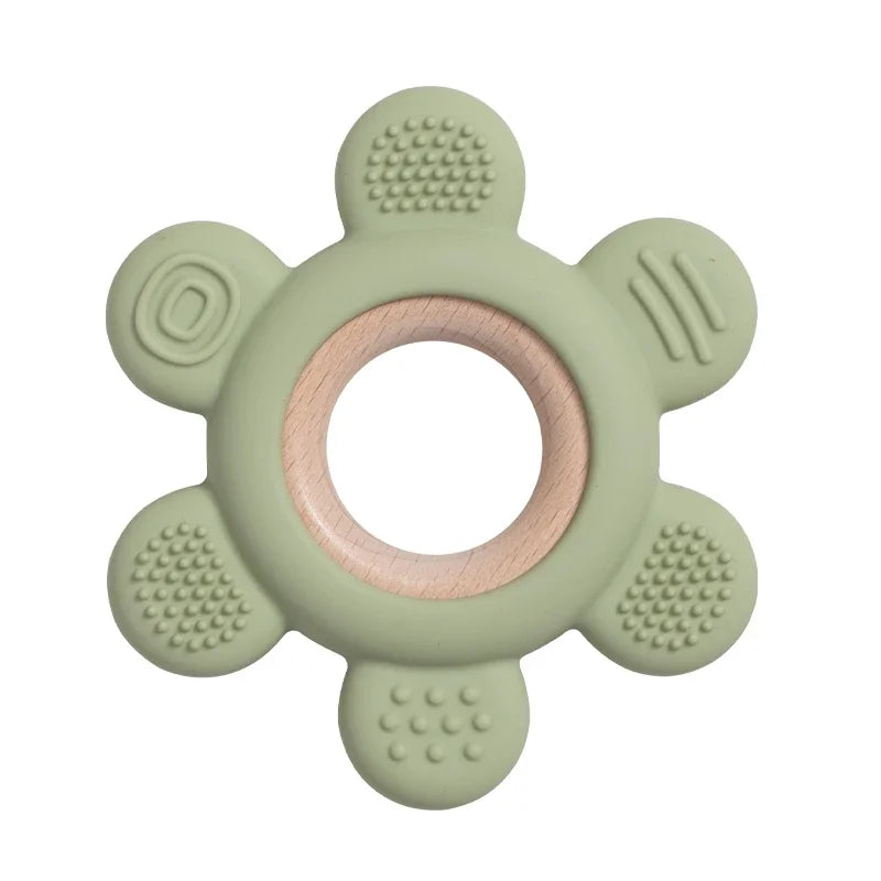 Baby Silicone Wood Teether Ring – Safe Soothing Chew Toy