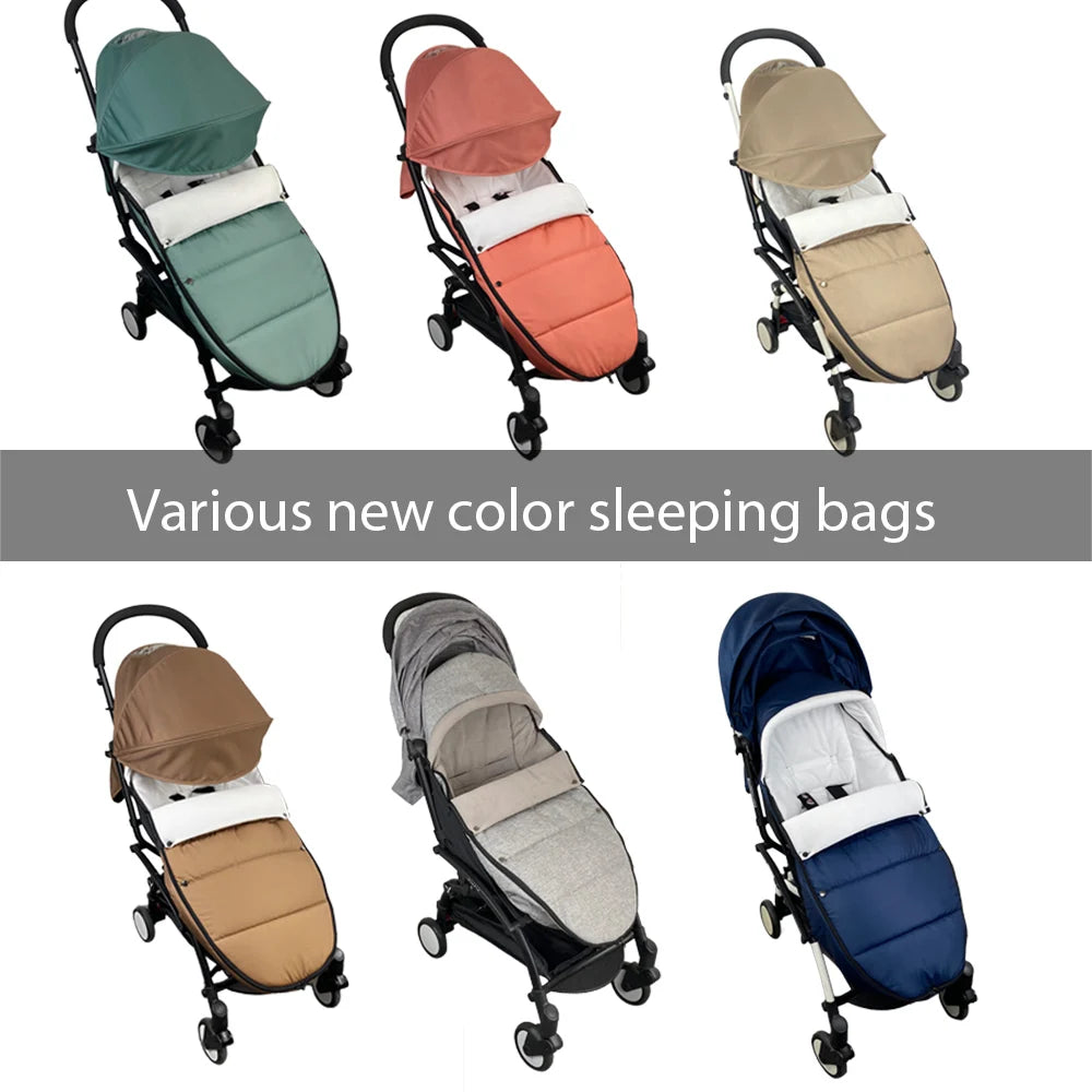 Various new color sleeping bags for strollers on a white background