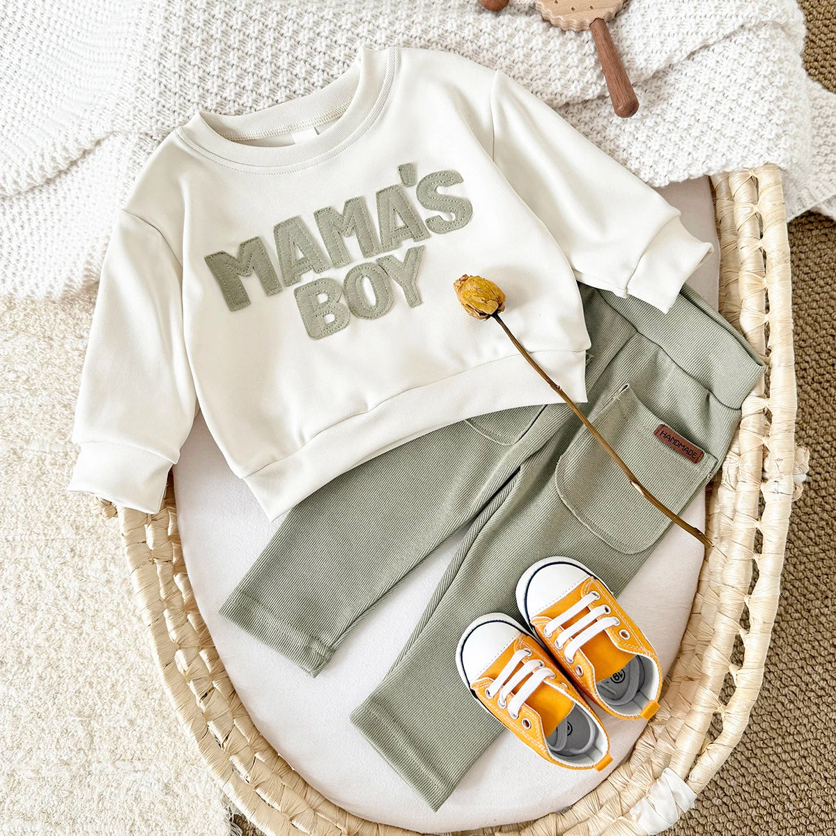 Baby "MAMA'S BOY" Graphic Sweatshirt Set – Warm Suit