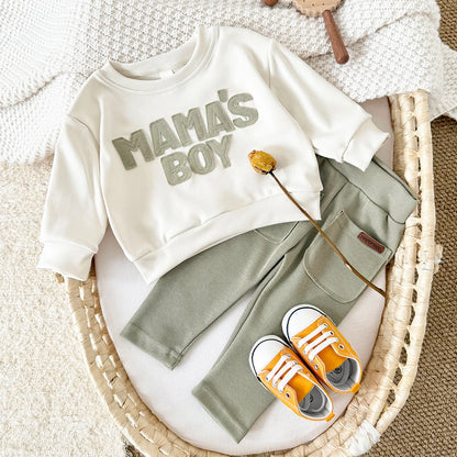 Baby "MAMA'S BOY" Graphic Sweatshirt Set – Warm Suit
