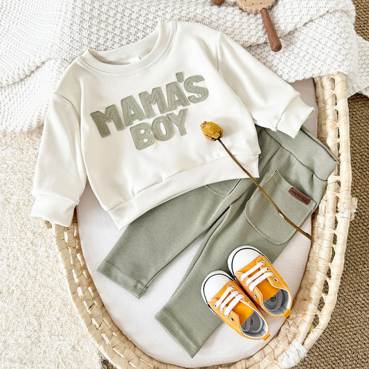Baby "MAMA'S BOY" Graphic Sweatshirt Set – Warm Suit