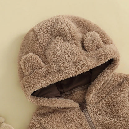 Baby Hooded Plush Romper – Warm Winter Comfort - image 3