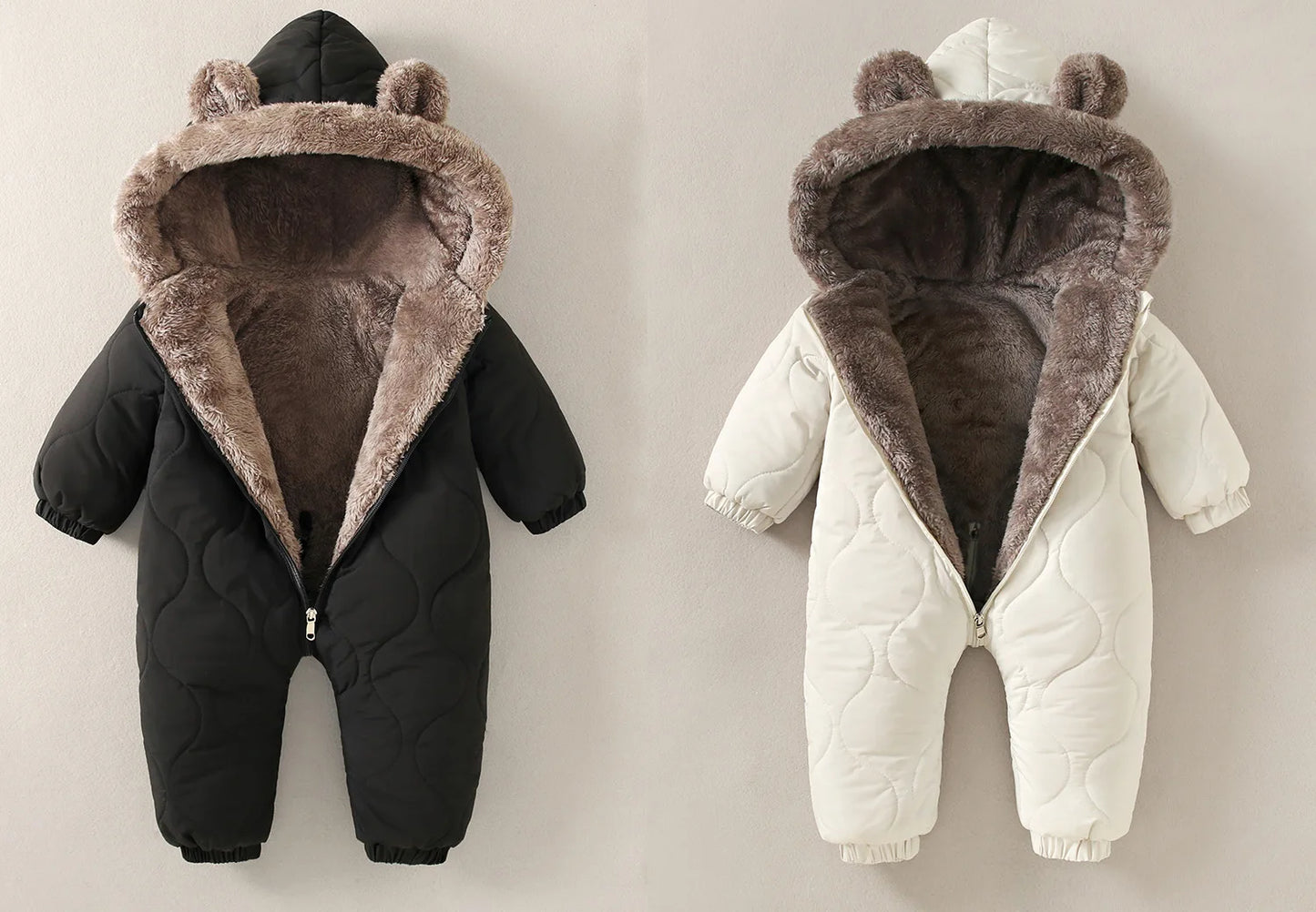 Baby Winter Jumpsuit Fur Lined Warm Cartoon Print