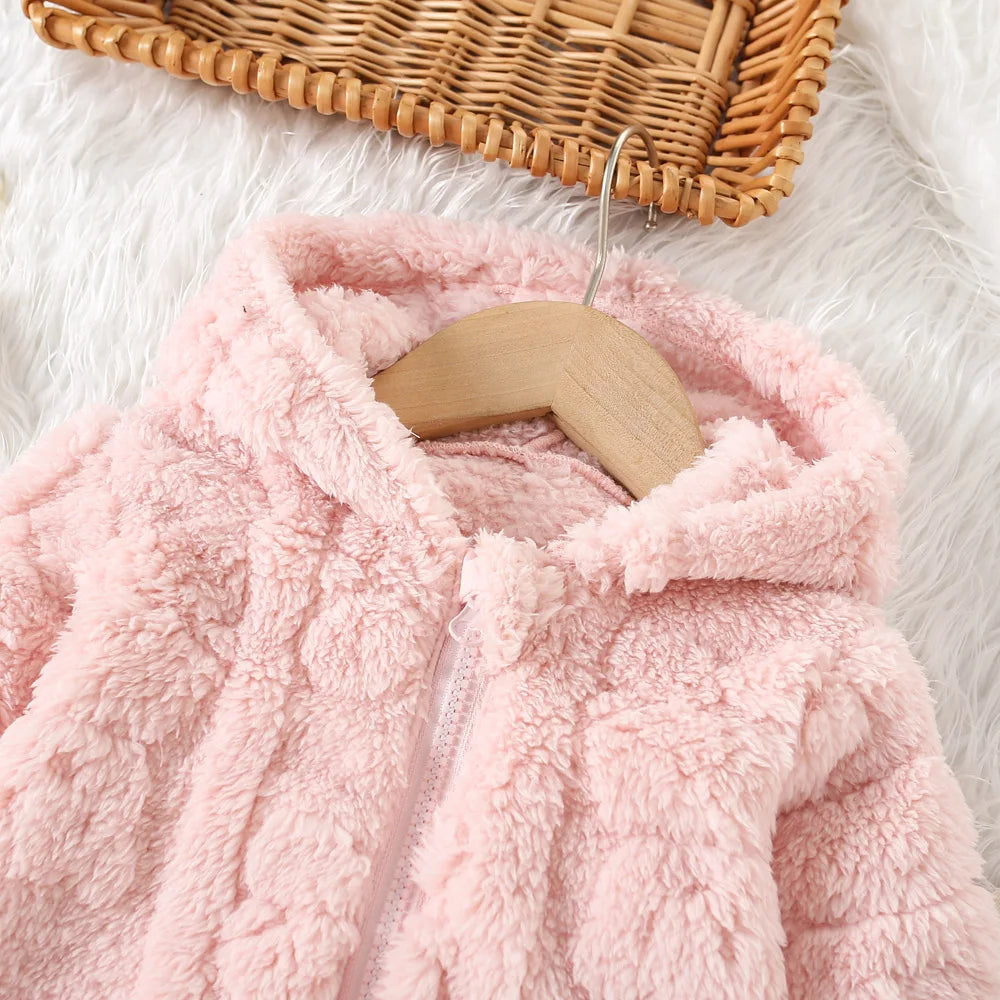Baby Girl Pink Fleece Jacket – Heart Love Pattern