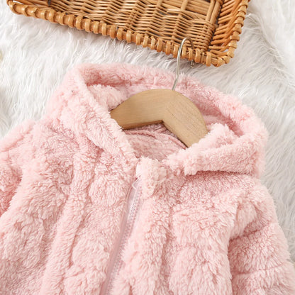 Baby Girl Pink Fleece Jacket – Heart Love Pattern