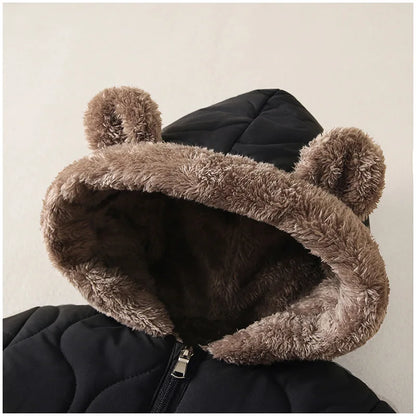 Baby Winter Jumpsuit Fur Lined Warm Cartoon Print