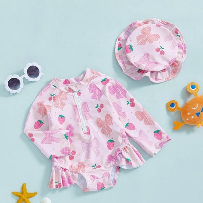 Baby Girls Floral Rash Guard with Hat – Zip Up