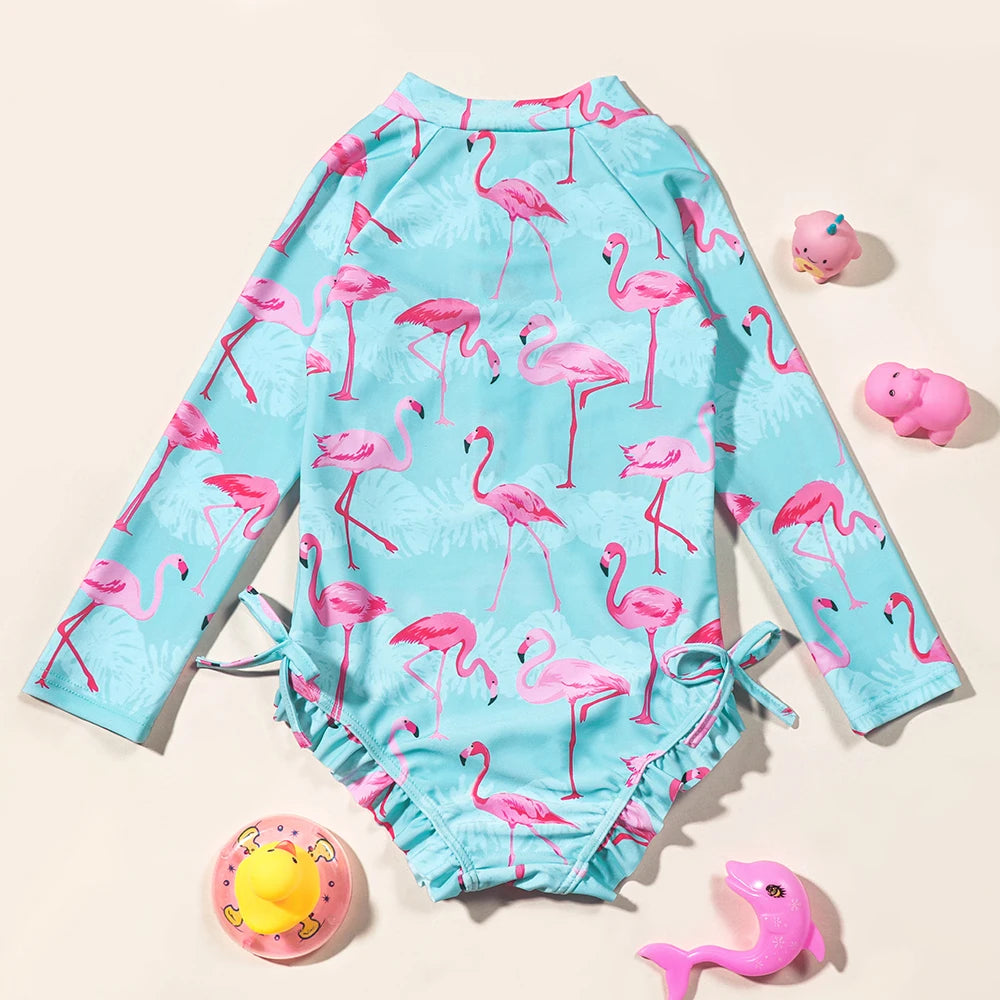 Girls Flamingo Swimsuit – Long Sleeve UV One-Piece