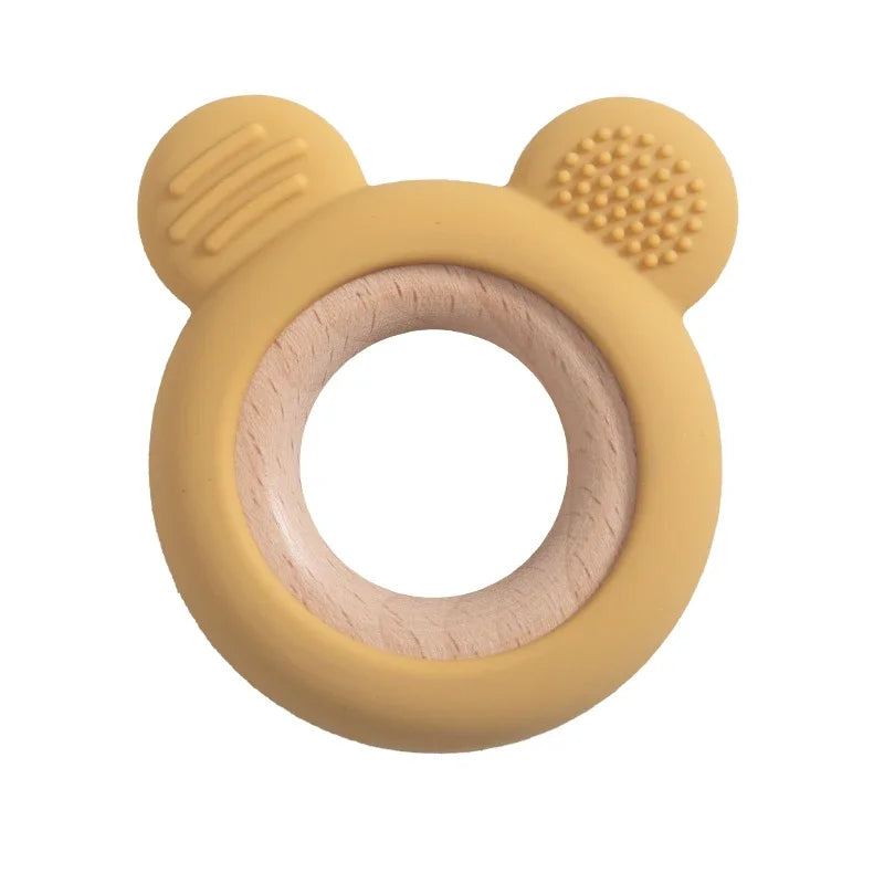 Baby Silicone Wood Teether Ring – Safe Soothing Chew Toy