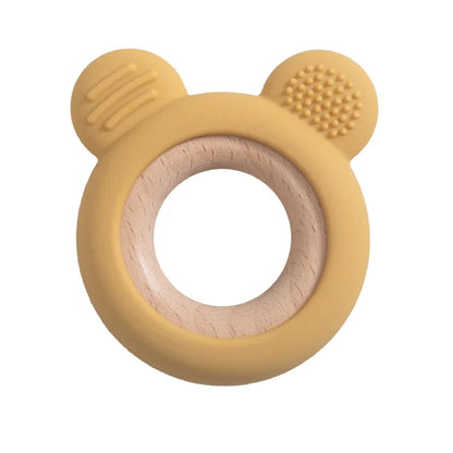 Baby Silicone Wood Teether Ring – Safe Soothing Chew Toy