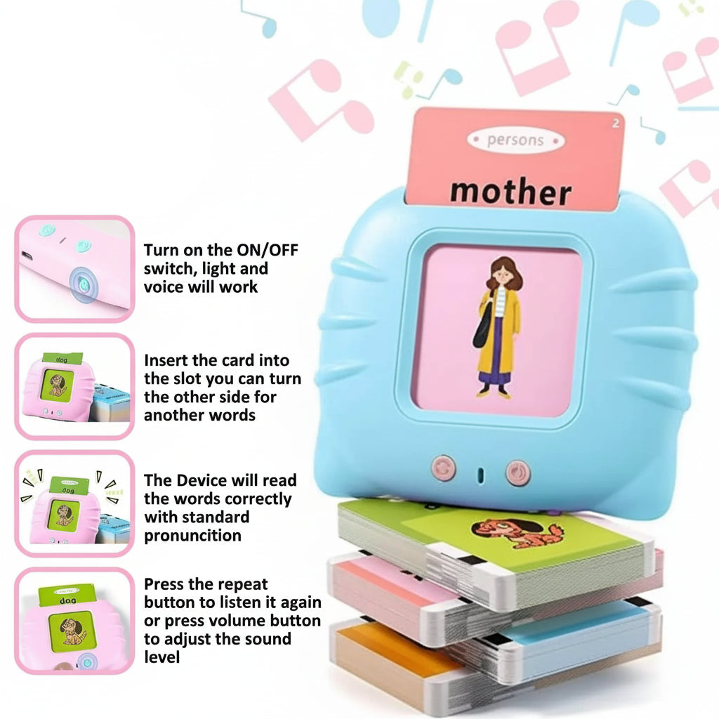 Educational device with cards and instructions on a white background