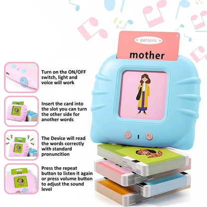 Educational device with cards and instructions on a white background