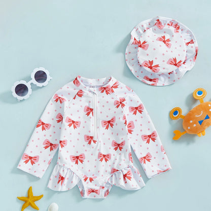 Baby Girls Floral Rash Guard with Hat – Zip Up