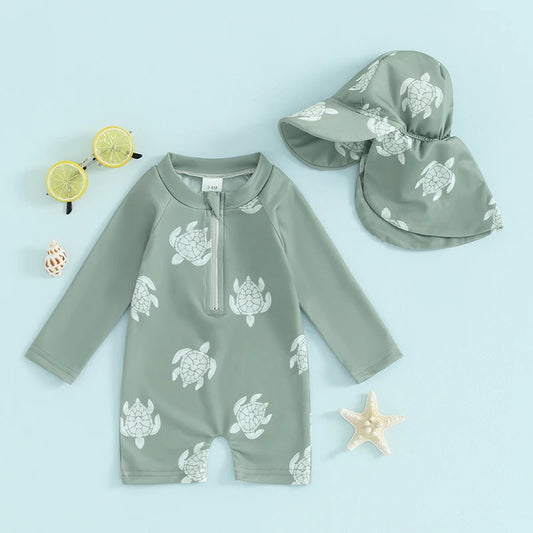 Baby Boys Rash Guard Set – Turtle & Dinosaur Print