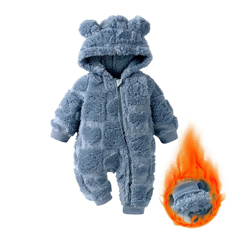 Baby Velvet Hooded Romper – Warm Cartoon Comfort