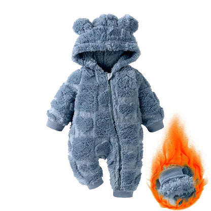 Baby Velvet Hooded Romper – Warm Cartoon Comfort