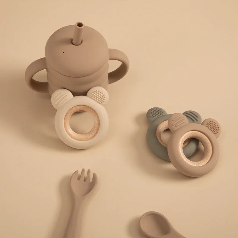 Baby Silicone Wood Teether Ring – Safe Soothing Chew Toy