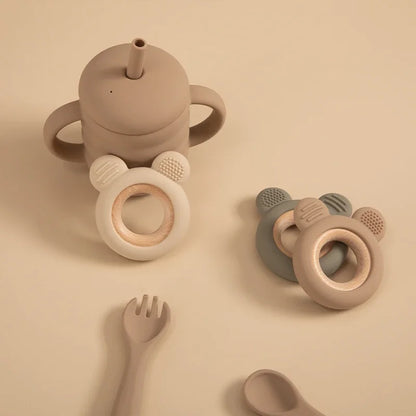 Baby Silicone Wood Teether Ring – Safe Soothing Chew Toy