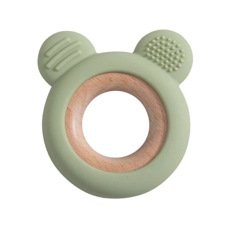 Baby Silicone Wood Teether Ring – Safe Soothing Chew Toy