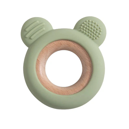 Baby Silicone Wood Teether Ring – Safe Soothing Chew Toy