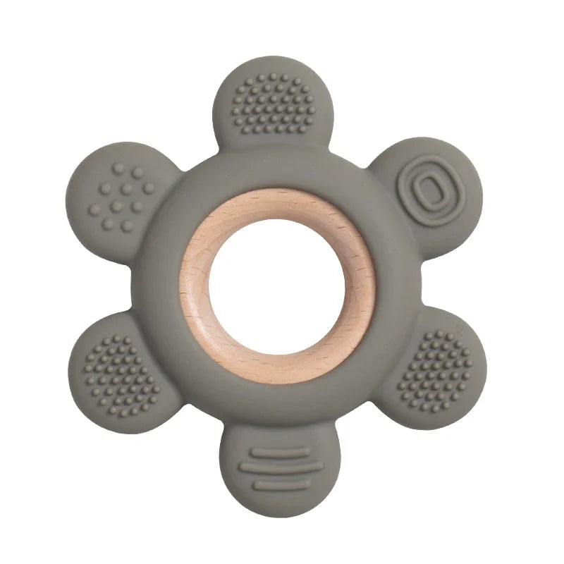 Baby Silicone Wood Teether Ring – Safe Soothing Chew Toy