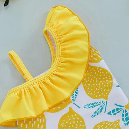 Baby Girls One-Shoulder Swimsuit – Lemon Print