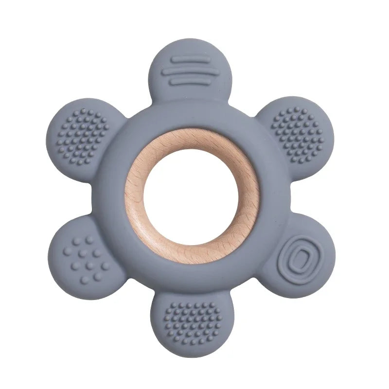 Baby Silicone Wood Teether Ring – Safe Soothing Chew Toy