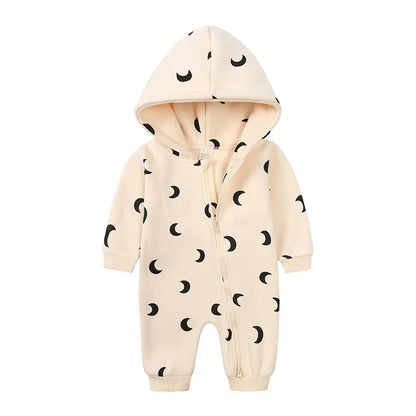 Baby Hooded Zipper Romper – Cute Cartoon Print