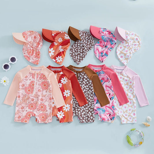 Baby Girls Rash Guard Set – Floral & Flamingo Print