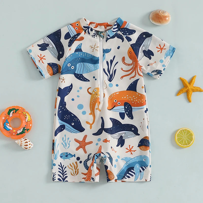 Baby Rash Guard – Shark Print Long Sleeve Zip Up