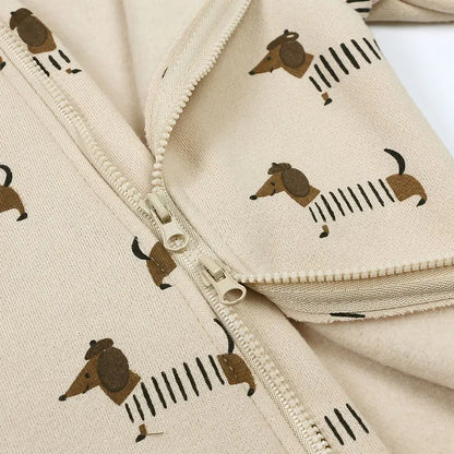 Baby Hooded Zipper Romper – Cute Cartoon Print