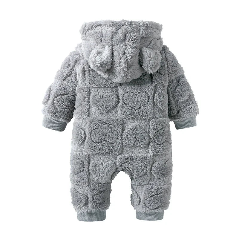 Baby Velvet Hooded Romper – Warm Cartoon Comfort